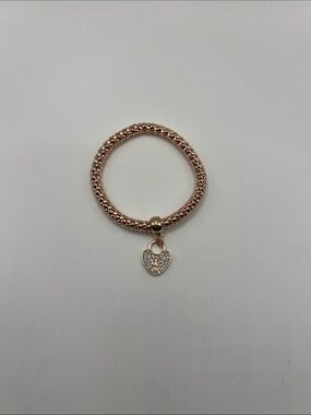 019. Rose Gold Heart Charm Stretch Bracelet 6 1/2” - 7”